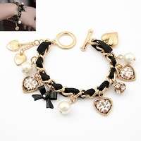 Black and Gold Colored Heart Charm Bracelet