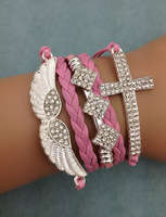 Infinity Bracelet Pink Glitter Cross Wings