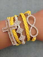 **discounted shipping**Infinity Bracelet glitter yellow cross