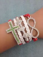 **Discounted Shipping*Infinity Bracelet red and white glitter cross