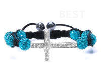 **Discounted shipping** Shamballa Crystal blue cross Bracelet with hermatite beads