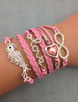 **Discounted Shipping** Infinity Bracelet glitter pink bird love