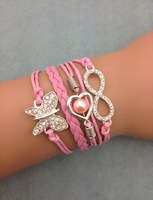 **discounted shipping***Infinity glitter pink butterfly Bracelet