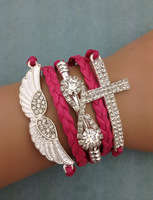 **Discounted Shipping** Infinity Bracelet dark pink glitter cross wings