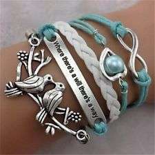 Infinity Bracelet blue birds 'Where theres a will theres a way'