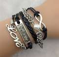 **Discounted Shipping** Infinity Believe Love WingsBlack and Silver Bracelet