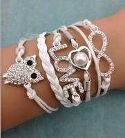 Infinity Bracelet owl love pearl with Rhinestones