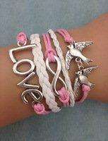 infinity pink love birds  bracelet