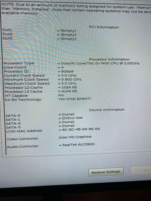 Dell Vostro 3668 Intel i5 7th gen 8GB 500GB SSD - WiFi Win 10 Pro and Office 2021