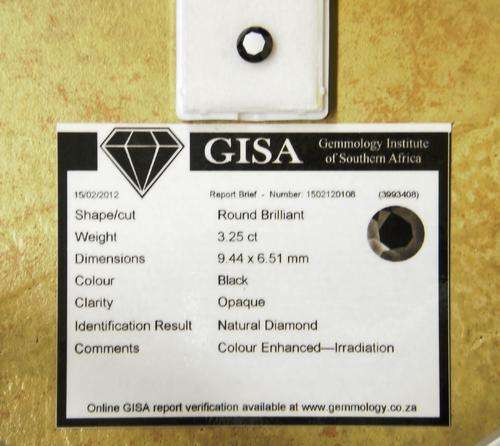 3.25Ct GISA Certified Round Brilliant Cut Black Diamond