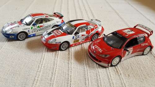 3 X DIE CAST RALLY CARS FOR 1 BID--PEUGEOT 206 WRC/2  OF PORSCHE 911 GT3