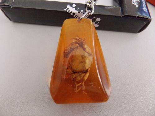 Yellow Amber Keychain with Little Crab