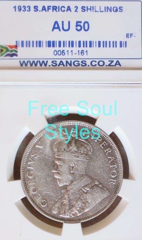 1933 2 Shillings SANGS Graded AU 50 - Catalogue Value R12 500.00