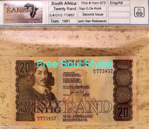 1981 G. De Kock 2nd Issue R20 Note SANGS Graded GEM UNC 69