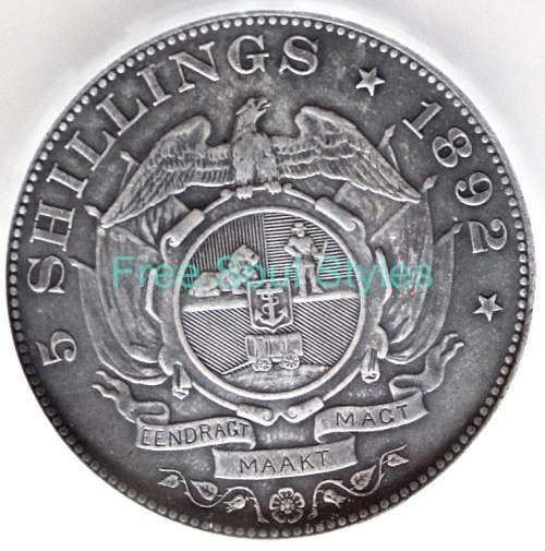 1892 ZAR 5 Shillings SANGS Grade AU 55 Ladder Ear Variety - Catalogue Value R40 000.00