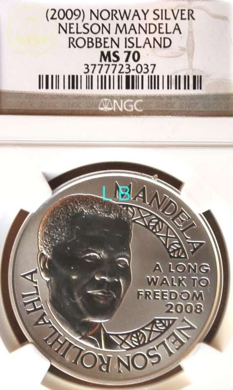 2009 Norway Silver Mandela Robben Island Commemorative Coin NGC Graded MS 70