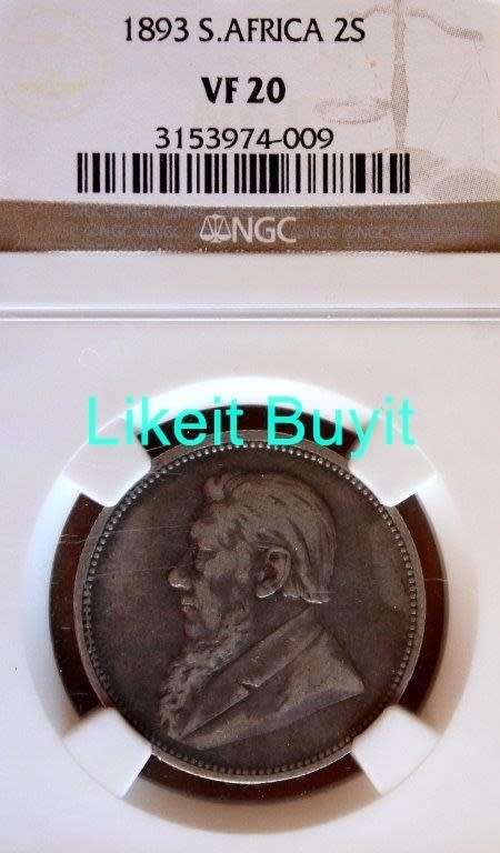 1893 ZAR 2 Shillings NGC Graded VF 20 - Catalogue Value R14 000.00
