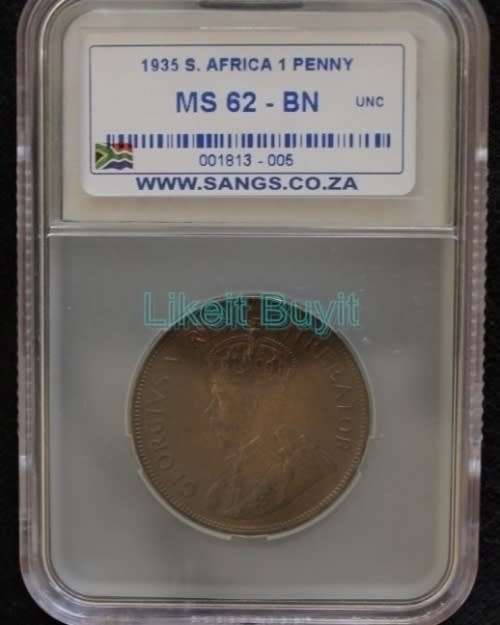 1935 1 Penny SANGS Graded MS 62 BN - Catalogue Value R4 000.00