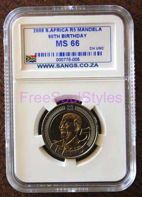 2008 90th Birthday Mandela R5 Coin SANGS Graded MS66 Item 005