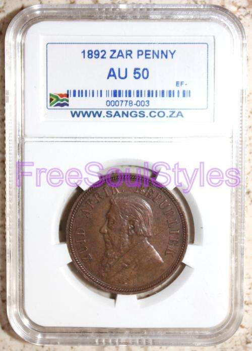 1892 ZAR Penny SANGS Graded AU50
