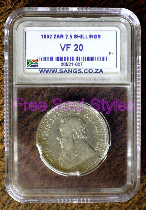 1892 ZAR 2.5 Shillings SANGS Graded VF 20