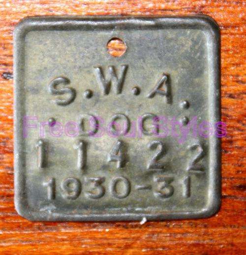 1930 - 1931 S.W.A Native Dog Tax Licence Tag