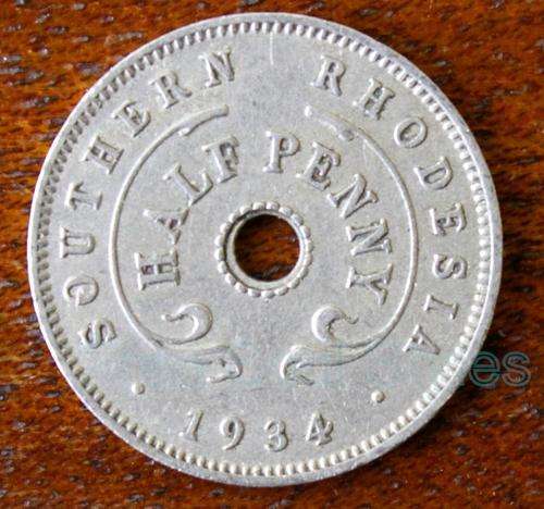 1934 Southern Rhodesia Half Penny