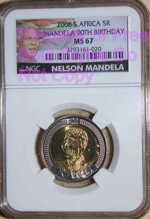 2008 90th Birthday Mandela R5 Coin NGC Graded MS 67
