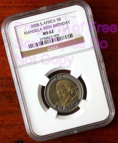 2008 90th Birthday Mandela R5 Coin NGC Graded MS 62