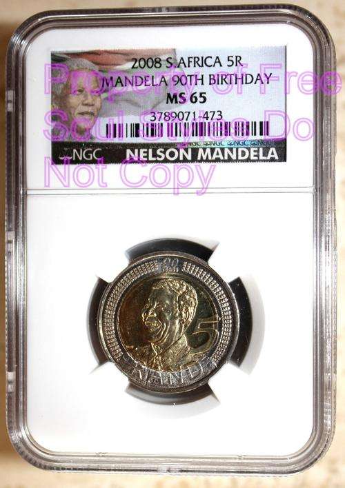 2008 90th Birthday Mandela R5 Coin NGC Graded MS 65