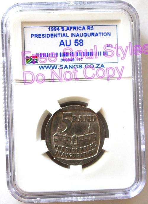 1994 R5 Inauguration Coin SANGS Graded AU 58