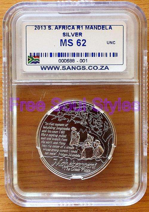 2013 Mandela Life of a Legend Protea Series Silver R1 SANGS Graded MS 62
