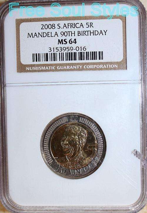 2008 90th Birthday Mandela R5 Coin NGC Graded MS 64