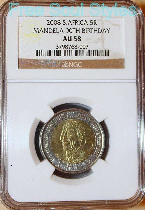 2008 90th Birthday Mandela R5 Coin NGC Graded AU 58