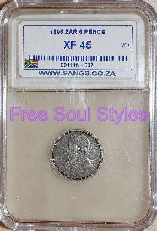 1896 ZAR 6 Pence SANGS Graded XF 45
