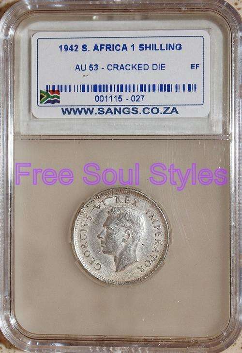 1942 1 Shilling SANGS Graded AU 53 Cracked Die