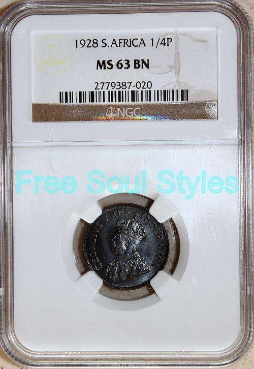 1928 1/4 Penny NGC Graded MS 63 BN - Catalogue Value R900.00