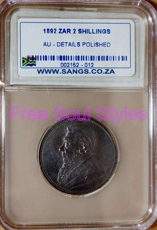 1892 ZAR 2 Shilling SANGS Graded AU Details Polished