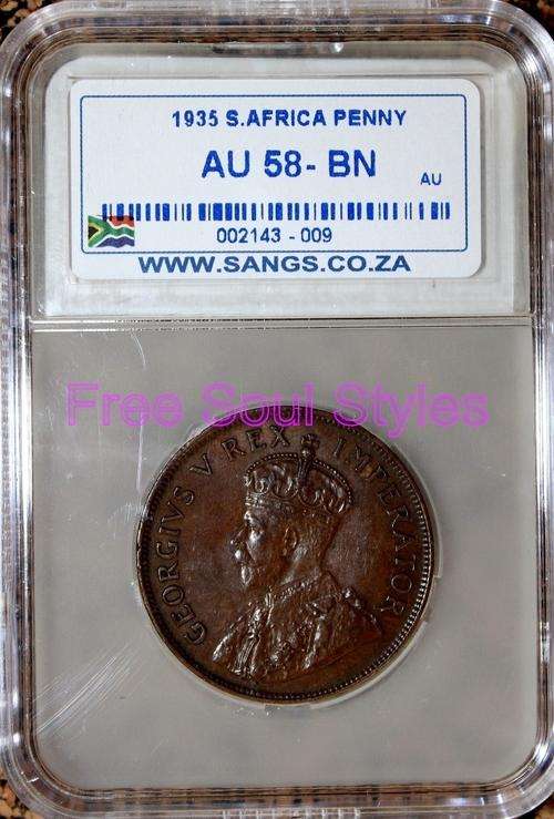 1935 1 Penny SANGS Graded AU 58 BN - Catalogue Value R1350.00