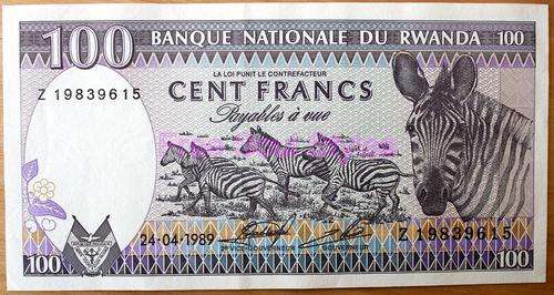 1989 Rwanda AUNC 100 Francs