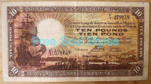 1943 Postmus English/Afrikaans 10 Pound Note