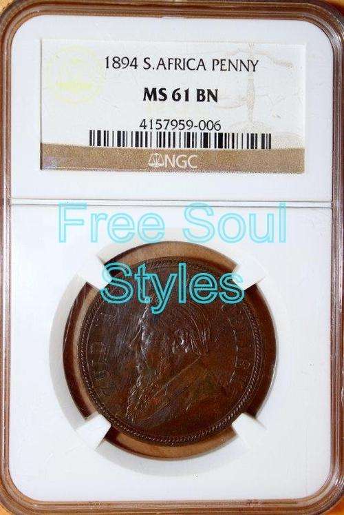 Rare!! 1894 ZAR 1 Penny NGC Graded MS 61 BN - Catalogue Value R8 000.00