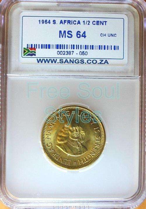 1964 Van Riebeeck 1/2 Cent SANGS Graded MS 64