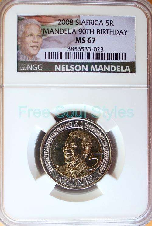 2008 New Label Mandela 90th Birthday R5 NGC Graded MS 67