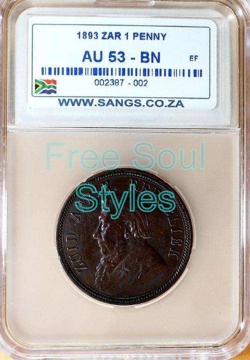 FOR Petrusvanniekerk ONLY!! 1893 ZAR 1 Penny SANGS Graded AU 53 BN - Catalogue Value R15 000.00