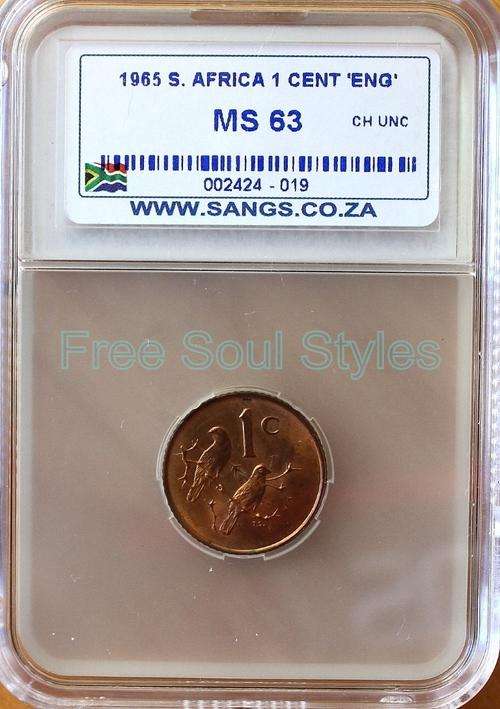 Scarce 1965 English 1 Cent SANGS Graded MS 63 - Catalogue Value R2 000.00