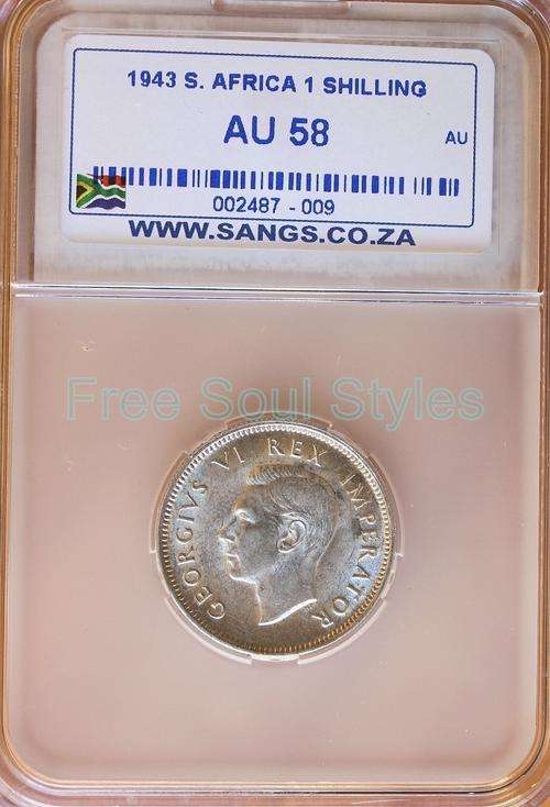 1943 1 Shilling SANGS Graded AU 58 - Catalogue Value R600.00