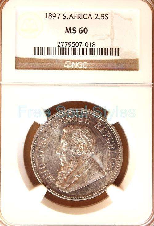 1897 ZAR 2.5 Shillings NGC Graded MS 60 - Catalogue Value R6 000.00