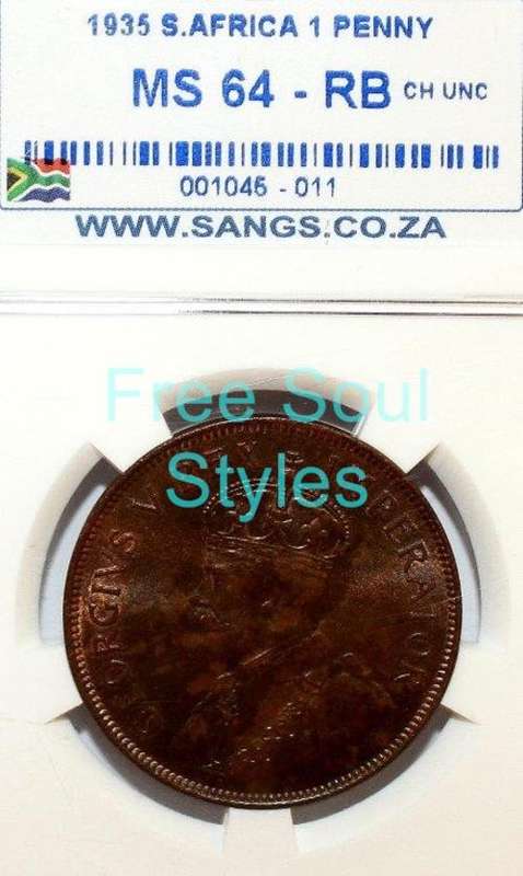 1935 1 Penny SANGS Graded MS 64 RB - Catalogue Value R4 000.00