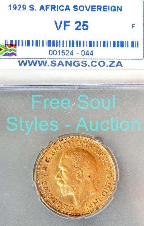 SA 1929 Full Sovereign SANGS Graded VF 25